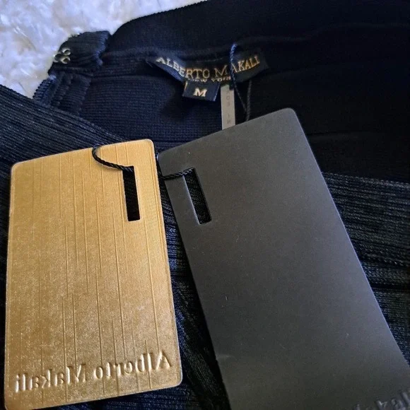 ALBERTO MAKALI Black Metallic Bandage Bodycon Midi Skirt With‎ Zipper Size M - Picture 6 of 7